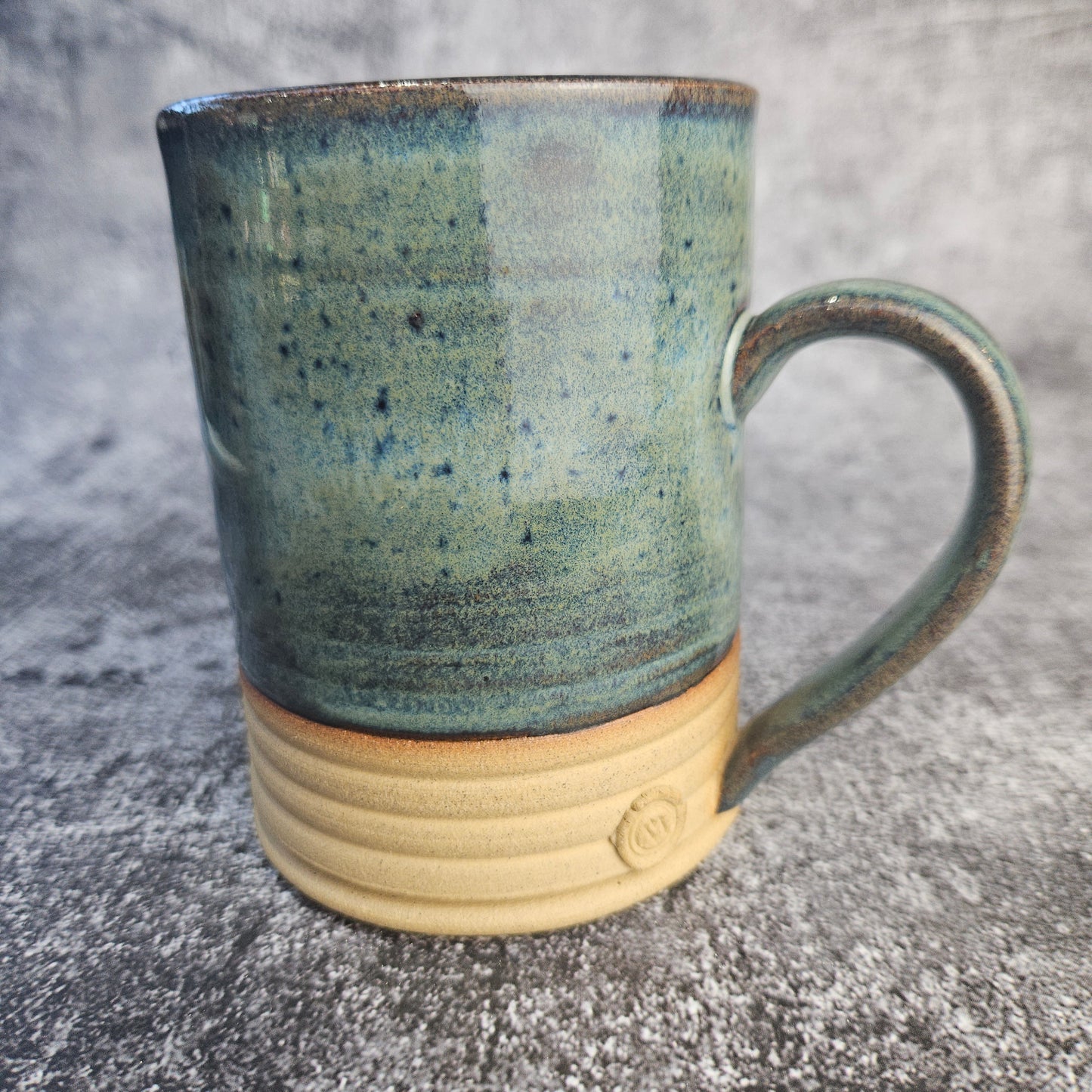 Speckled Blue on Buff Ribbed mug, Tall