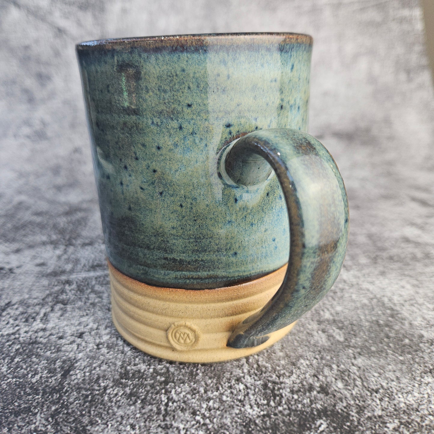 Speckled Blue on Buff Ribbed mug, Tall