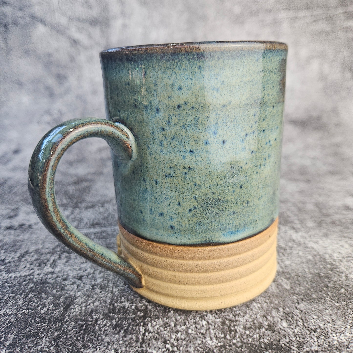 Speckled Blue on Buff Ribbed mug, Tall