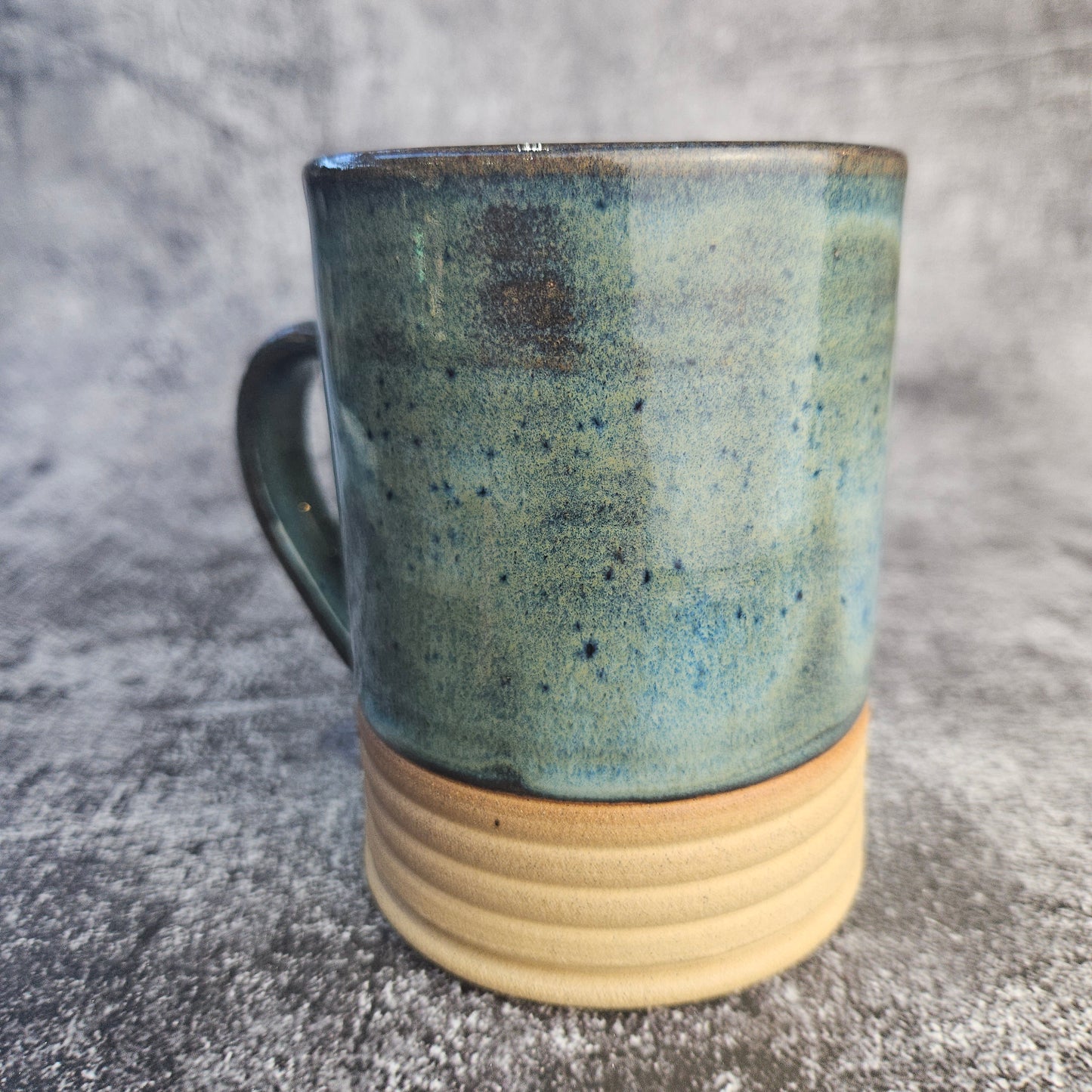 Speckled Blue on Buff Ribbed mug, Tall