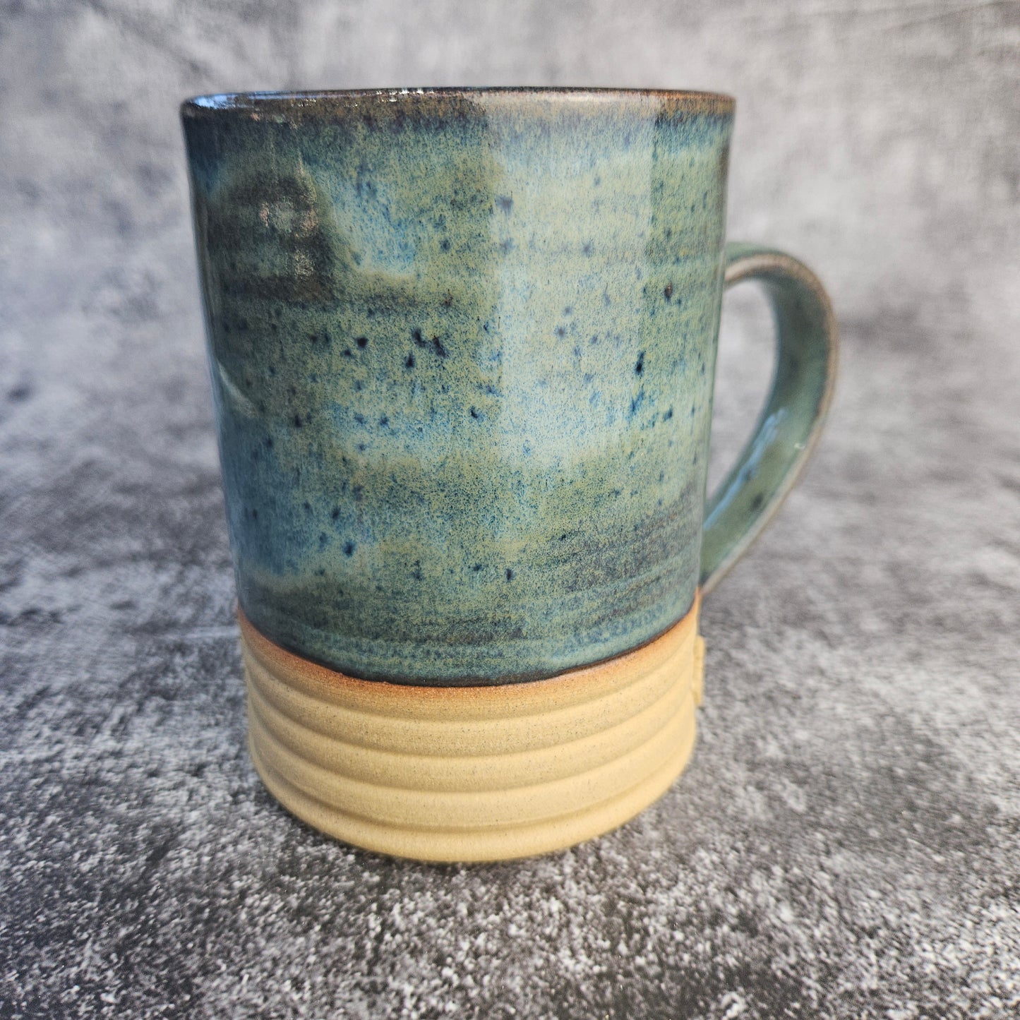 Speckled Blue on Buff Ribbed mug, Tall