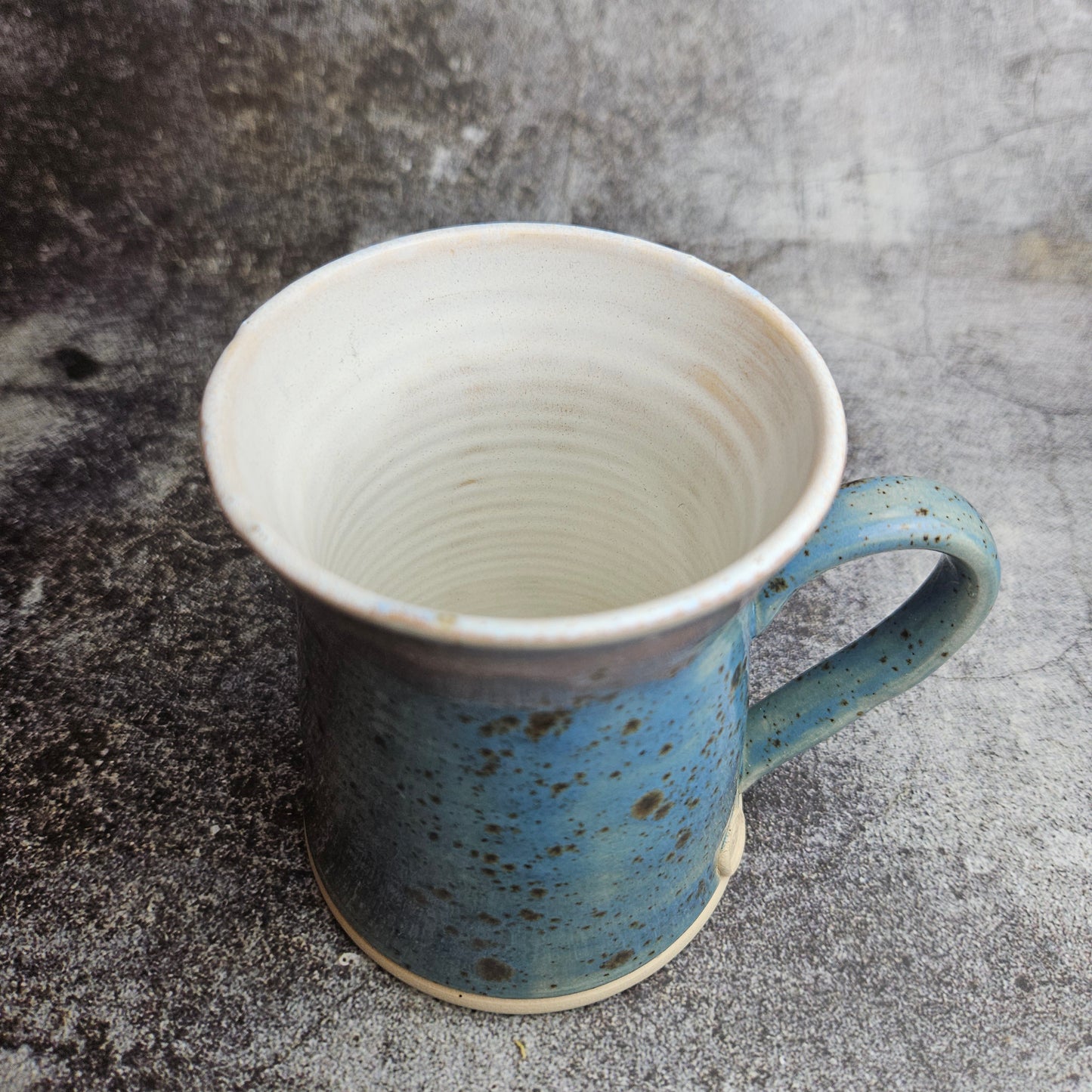 Tall Tankard, blue speckled mug