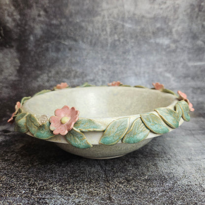 Dog rose rimmed small serving bowl