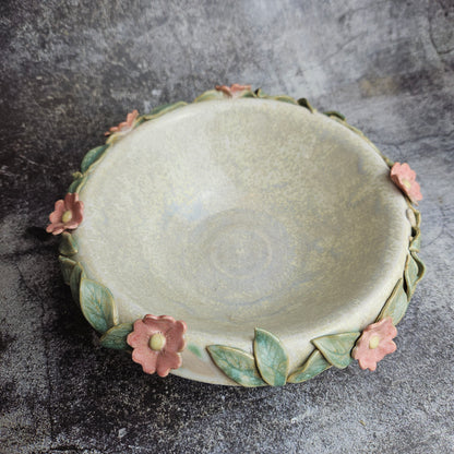 Dog rose rimmed small serving bowl