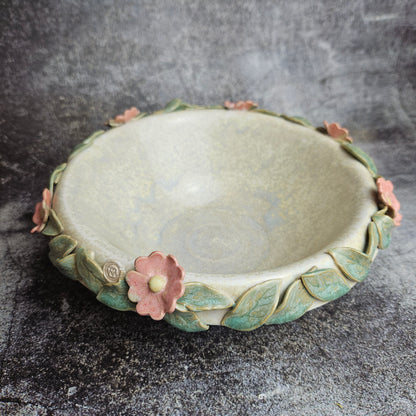Dog rose rimmed small serving bowl