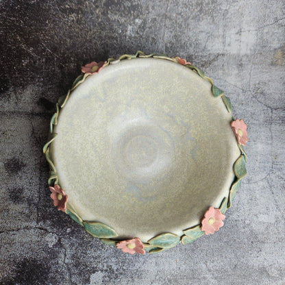Dog rose rimmed small serving bowl