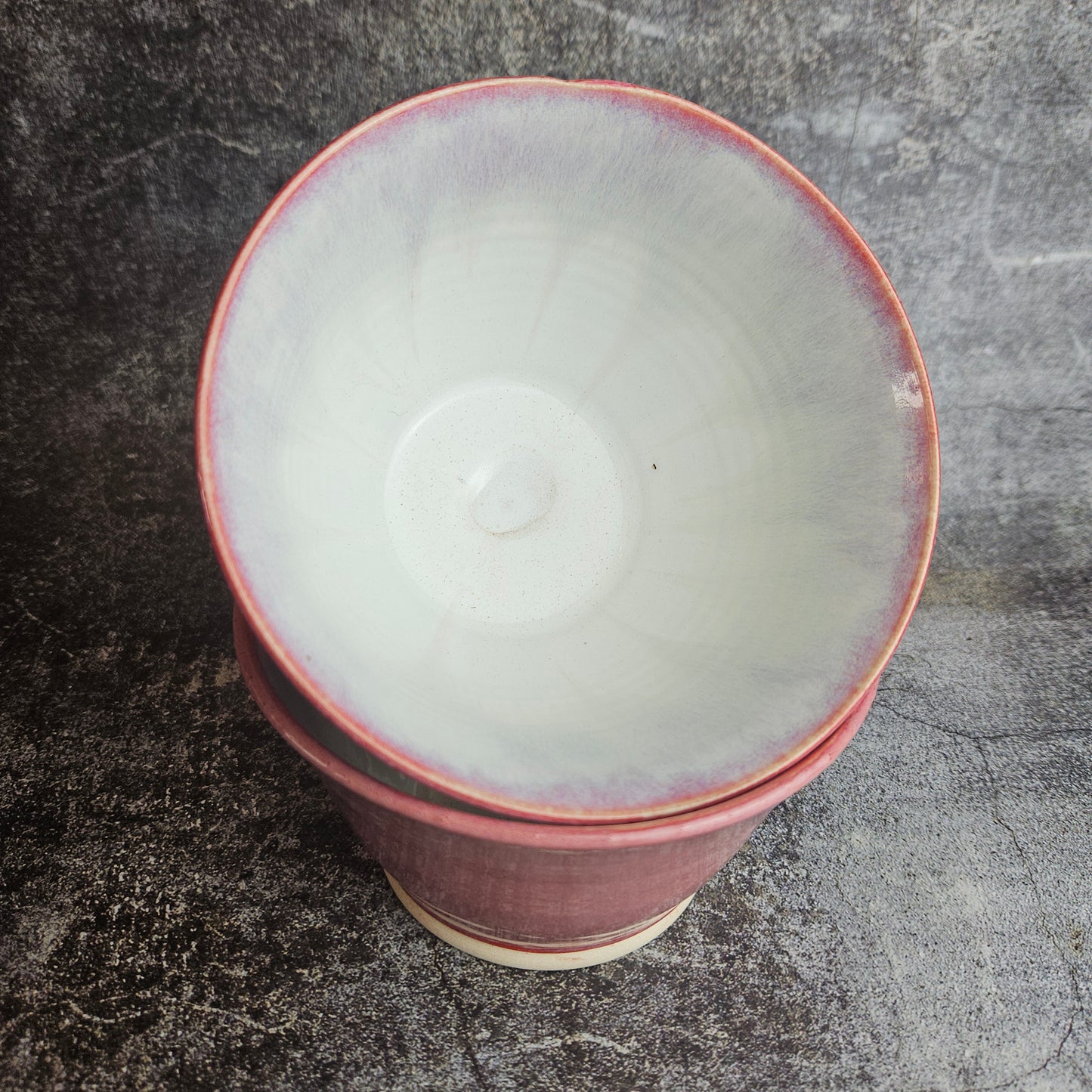General purpose bowls, raspberry and white