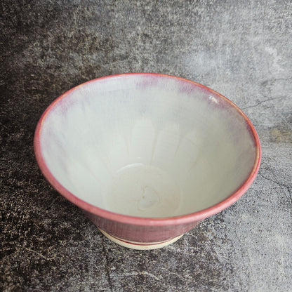 General purpose bowls, raspberry and white