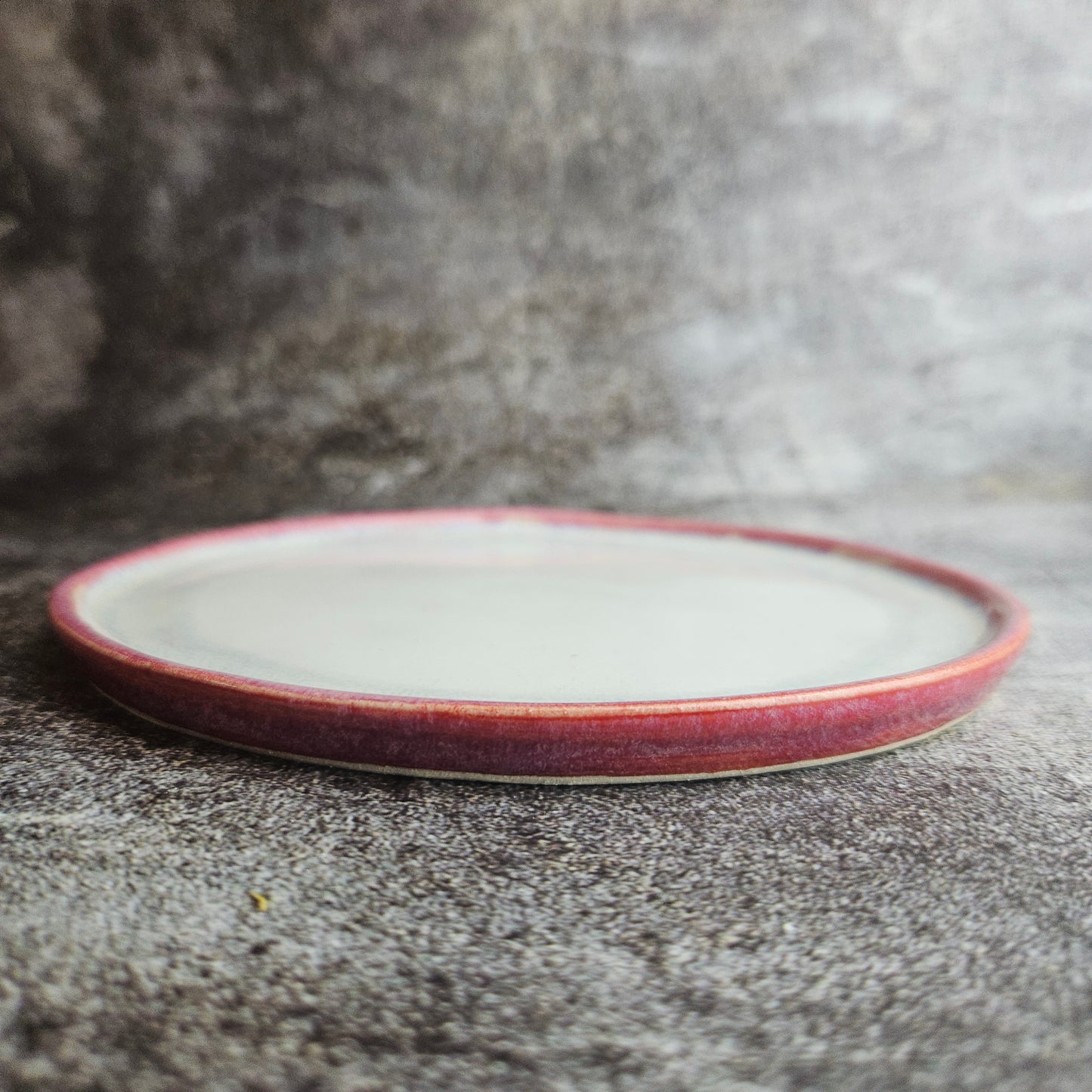 Side plate, raspberry and white