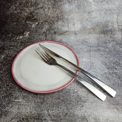 Side plate, raspberry and white