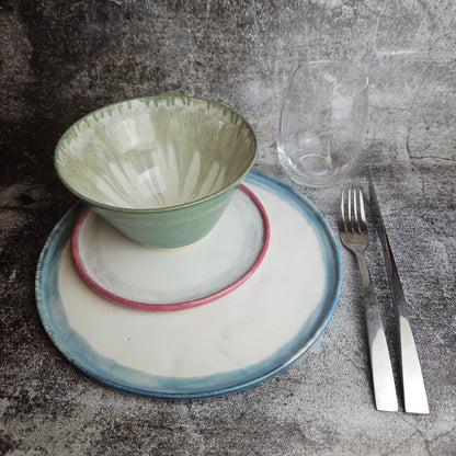 Dinner plate, bayou blue and white