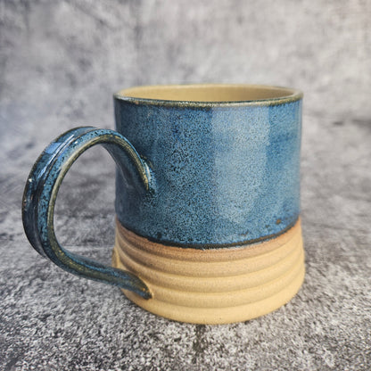Speckled Blue ribbed mug, short.