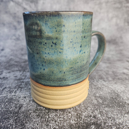 Speckled Blue on Buff Ribbed mug, Tall